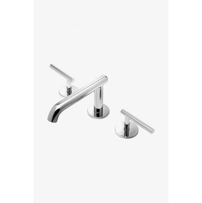 Waterworks Studio Decibel  Low Profile Three Hole Deck Mounted Lavatory Faucet with Metal Lever Handles in Chrome