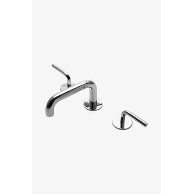 Waterworks Studio COMMERCIAL ONLY Flyte Low Profile Three Hole Deck Mounted Lavatory Faucet with Metal Lever Handles in Nickel, 0.5gpm (1.9L/min)