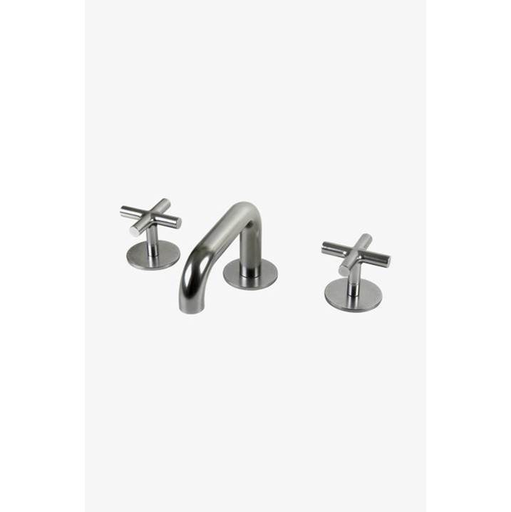 Waterworks Studio COMMERCIAL ONLY Flyte Low Profile Three Hole Deck Mounted Lavatory Faucet with Metal Cross Handles in Burnished Nickel, 1.2gpm