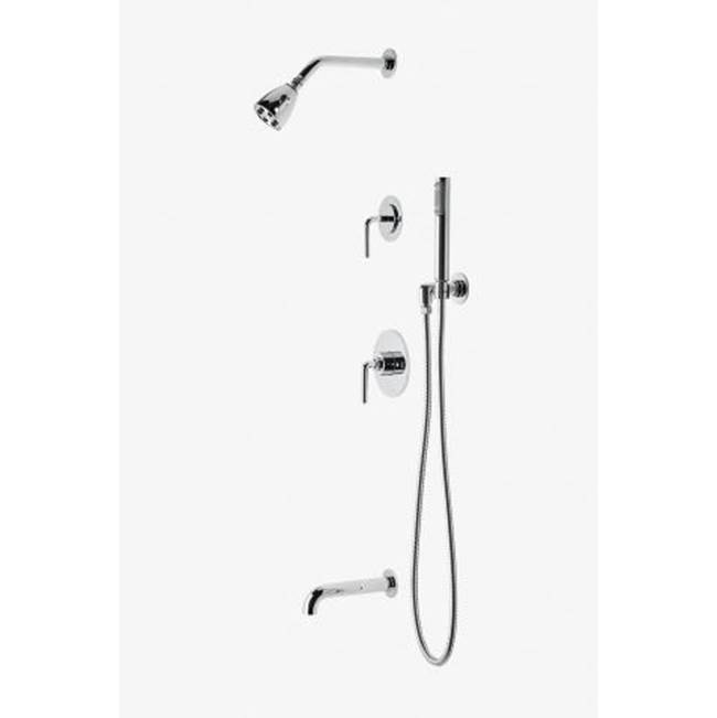 Waterworks Studio Discontinued Flyte Pressure Balance Shower Package with 2 3/4'' Head, Handshower, Tub Spout and Diverter Lever Handle in Nickel