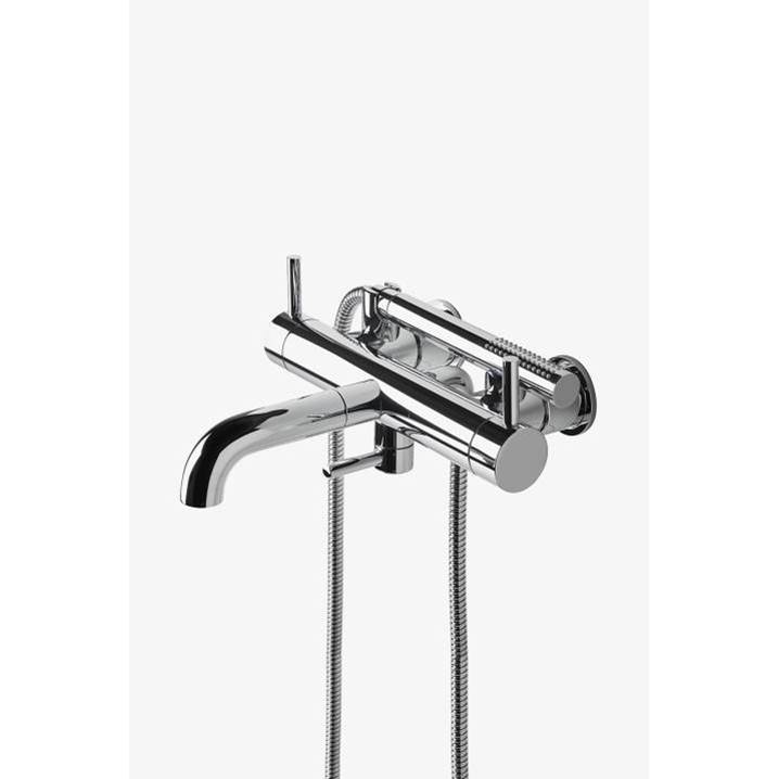 Waterworks Studio COMMERCIAL ONLY Flyte Wall Mounted Exposed Tub Filler with Handshower in 1.5gpm (5.7l/m) and Metal Lever Handles in Antique Brass