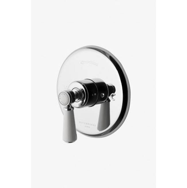 Waterworks Studio Highgate Pressure Balance Control Valve Trim with White Porcelain Lever Handle in Unlacquered Brass