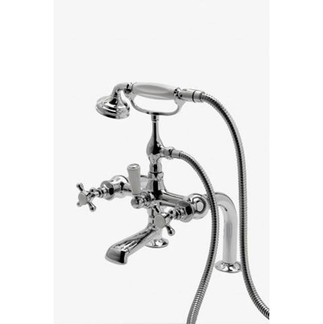 Waterworks Studio Highgate Deck Mounted Exposed Tub Filler with Handshower and Cross Handles in Nickel, 1.75gpm (6.6L/min)
