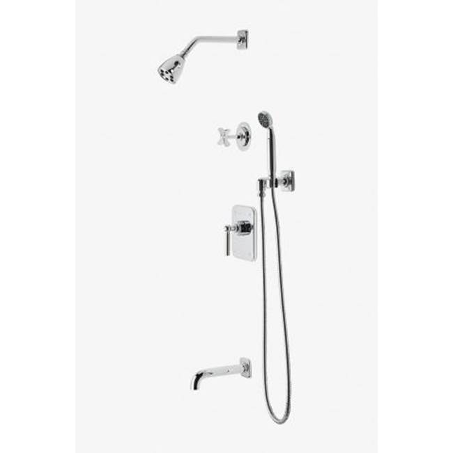 Waterworks Studio Discontinued Ludlow Pressure Balance Shower Package with 2 3/4'' Shower Head, Handshower, Tub Spout and Diverter Cross Handle in Nickel