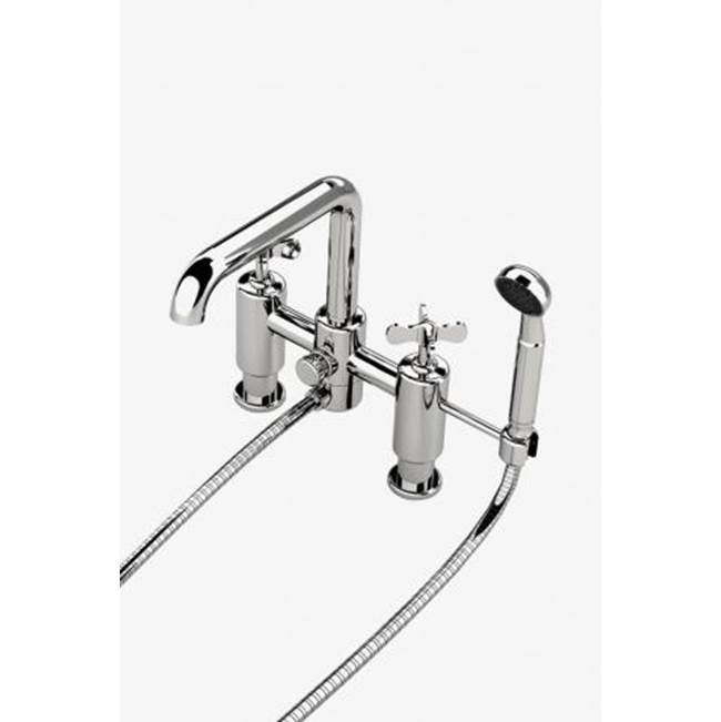 Waterworks Studio Ludlow Deck Mounted Exposed Tub Filler with 2.0gpm Handshower and Metal Cross Handles in Chrome