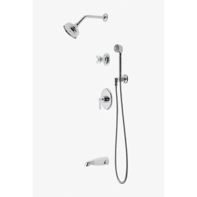 Waterworks Studio Discontinued Transit Pressure Balance Shower Package with 5'' Shower Rose, Handshower and Diverter Cross Handle in Chrome
