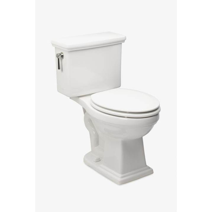 Waterworks Studio Otis Two Piece High Efficiency Elongated Watercloset in Bright White with Molded Wood Seat and Chrome Flush Lever