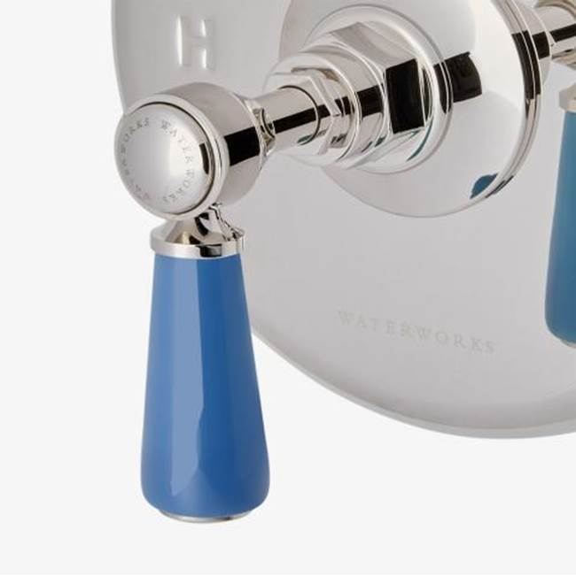 Waterworks Studio Highgate ASH NYC Edition Thermostatic Control Valve Trim with Porcelain Lever Handle in Nickel/Azure Blue