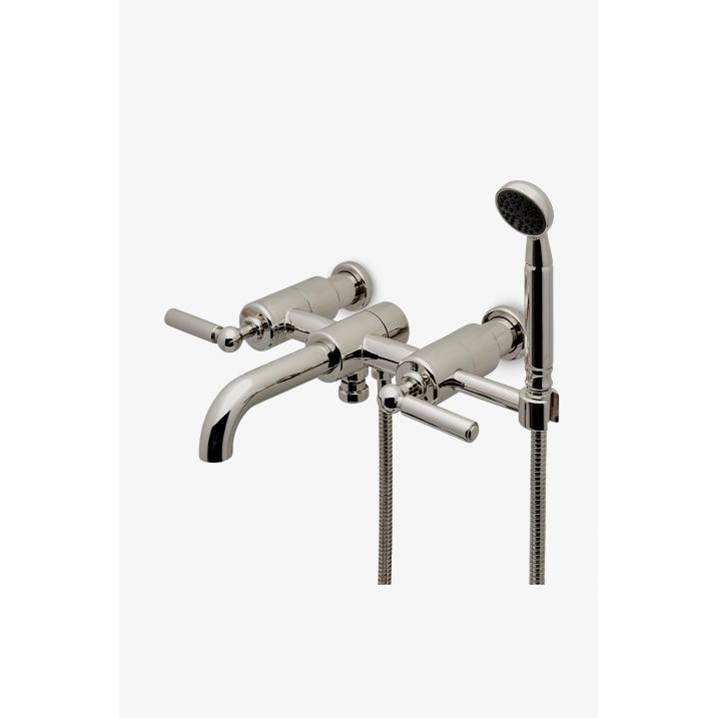 Waterworks Studio Ludlow Wall Mounted Exposed Tub Filler with Handshower and Lever Handles in Burnished Brass, 1.75gpm (6.6L/m)