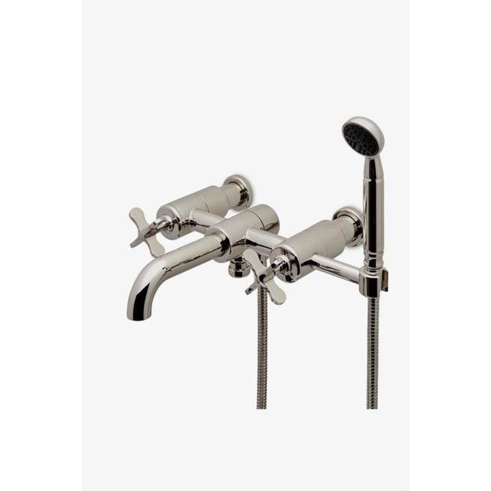 Waterworks Studio COMMERCIAL ONLY Ludlow Wall Mounted Exposed Tub Filler with Handshower and Cross Handles in Brass PVD, 1.75gpm (6.6L/m)