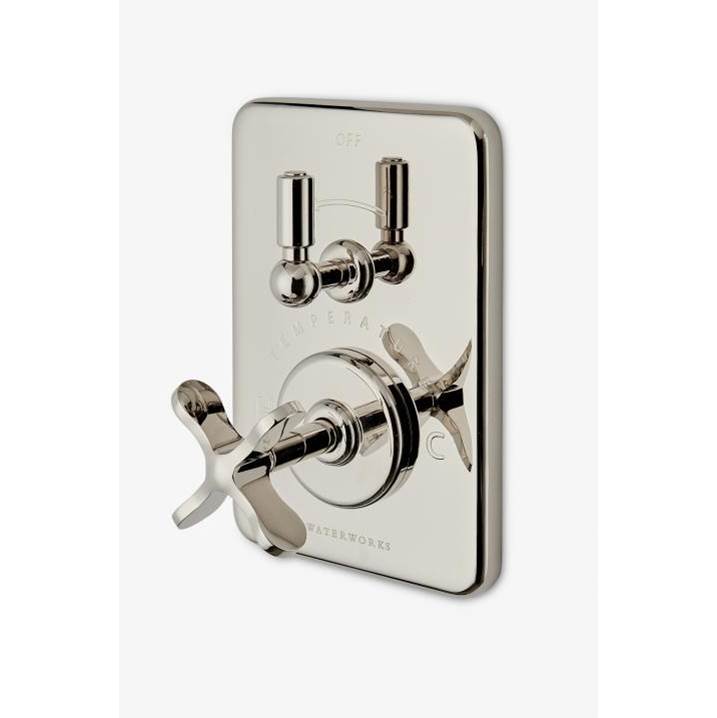Waterworks Studio Ludlow Integrated Thermostatic and Volume Control Trim with Cross Handle in Burnished Brass