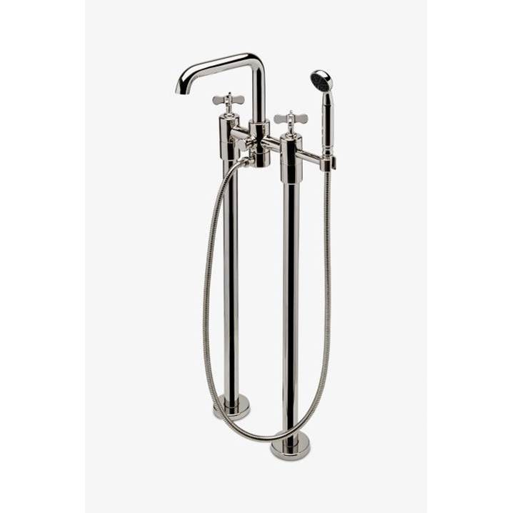 Waterworks Studio Ludlow Floor Mounted Exposed Tub Filler with Handshower and Cross Handles in Copper, 1.75gpm (6.6L/m)