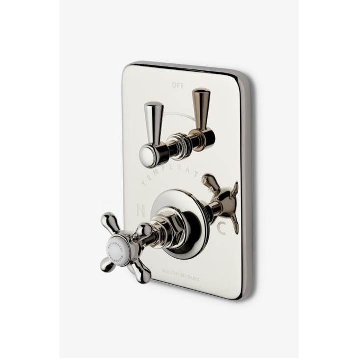 Waterworks Studio Highgate Integrated Thermostatic and Volume Control Trim with Cross Handle in Nickel