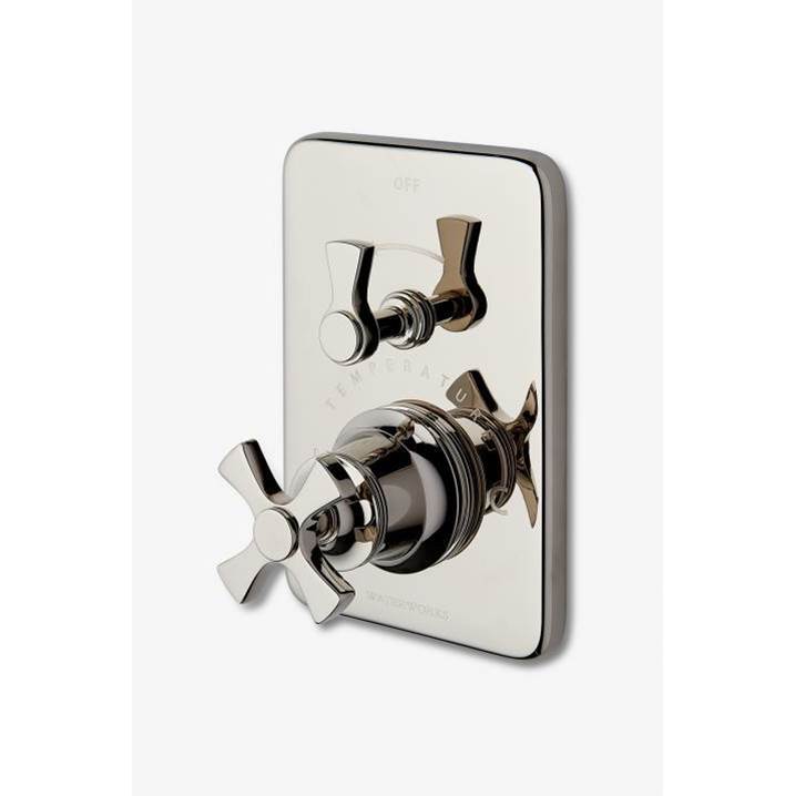 Waterworks Studio Transit Integrated Thermostatic and Volume Control Trim with Cross Handle in Nickel